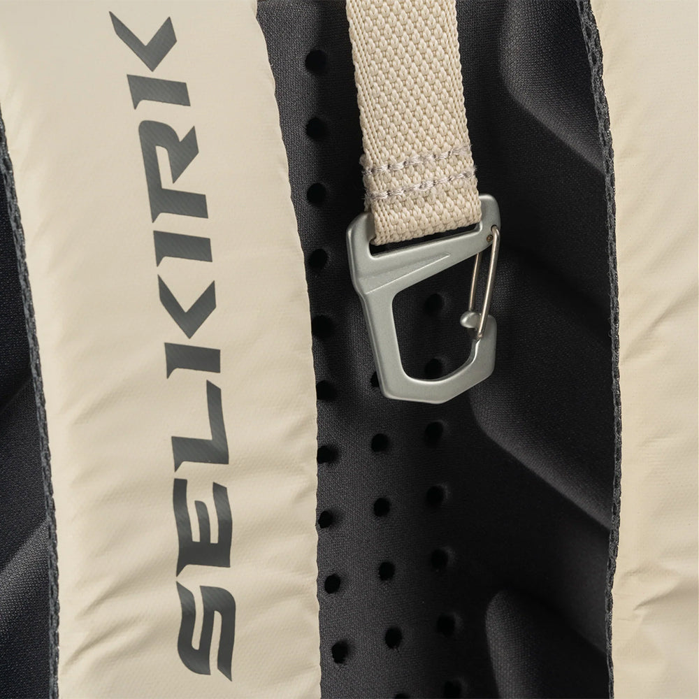 Selkirk Pro Line Tour Pickleball Backpack in white close up carabiner view