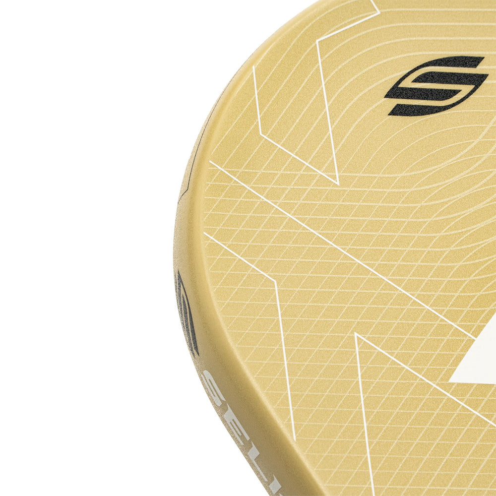 Selkirk Luxx Epic Pickleball Paddle in gold close up top view
