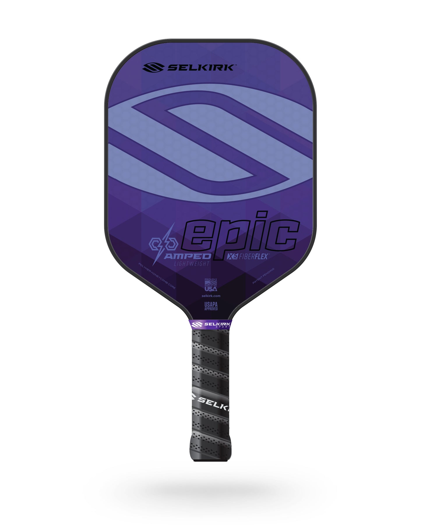 Selkirk AMPED Epic pickleball paddle in purple and light purple