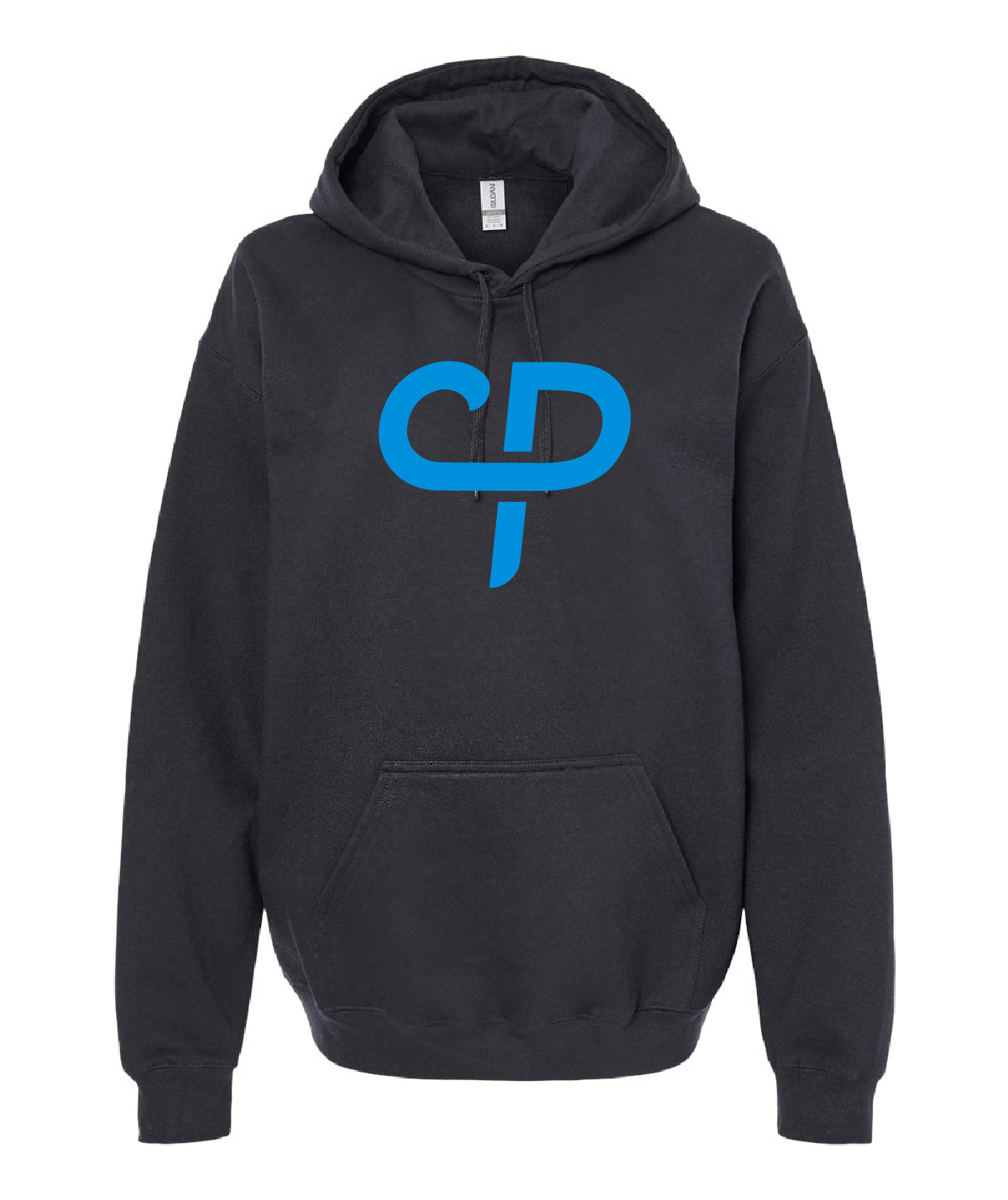 Black adult pickleball hoodie hooded sweater with baby blue CP Parenteau logo on front