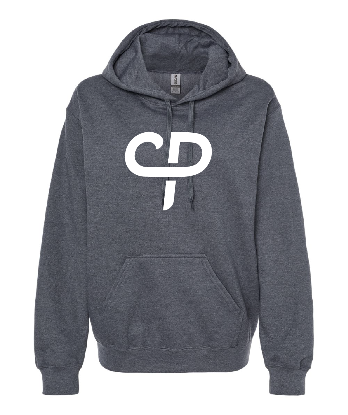 Dark heather gray adult pickleball hoodie hooded sweater with white CP Parenteau logo on front