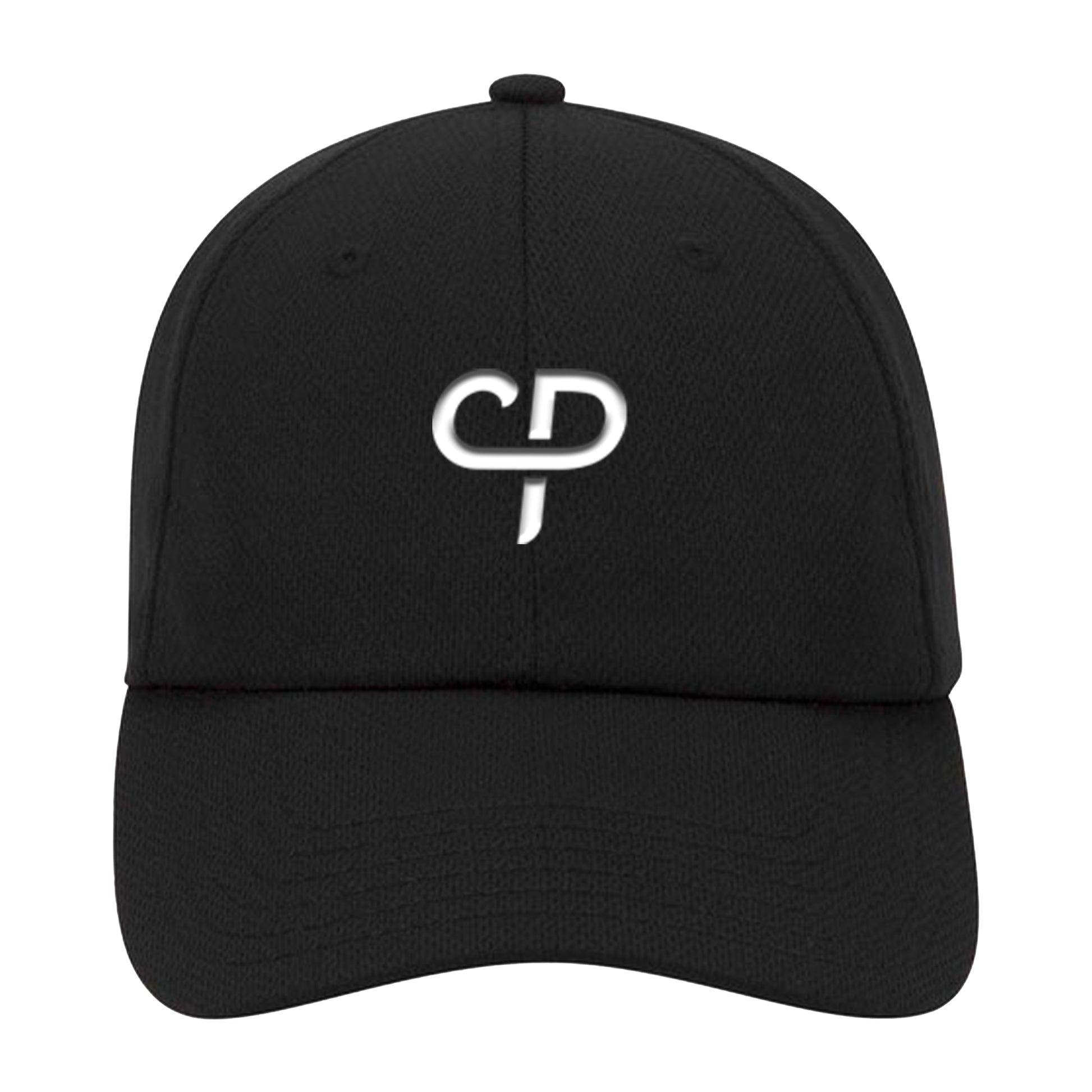 CP Parenteau 6 panel pickleball athletic performance hat in black front view
