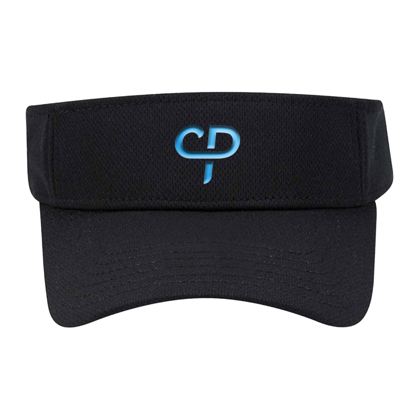 CP Parenteau pickleball athletic performance visor in black front view blue logo