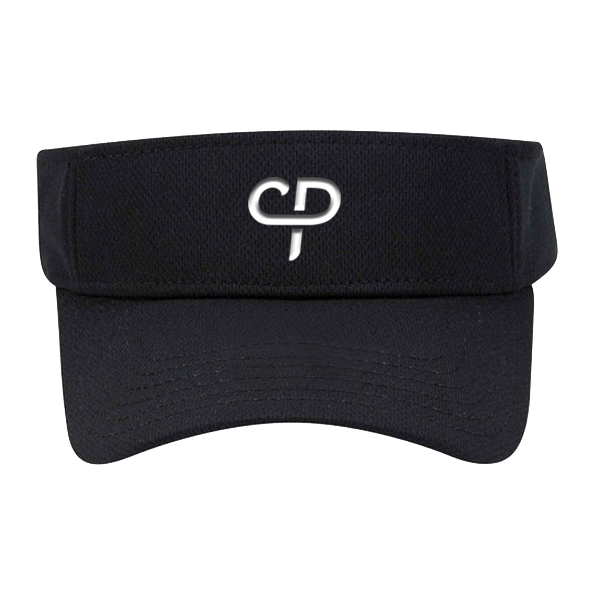 CP Parenteau pickleball athletic performance visor in black front view white logo