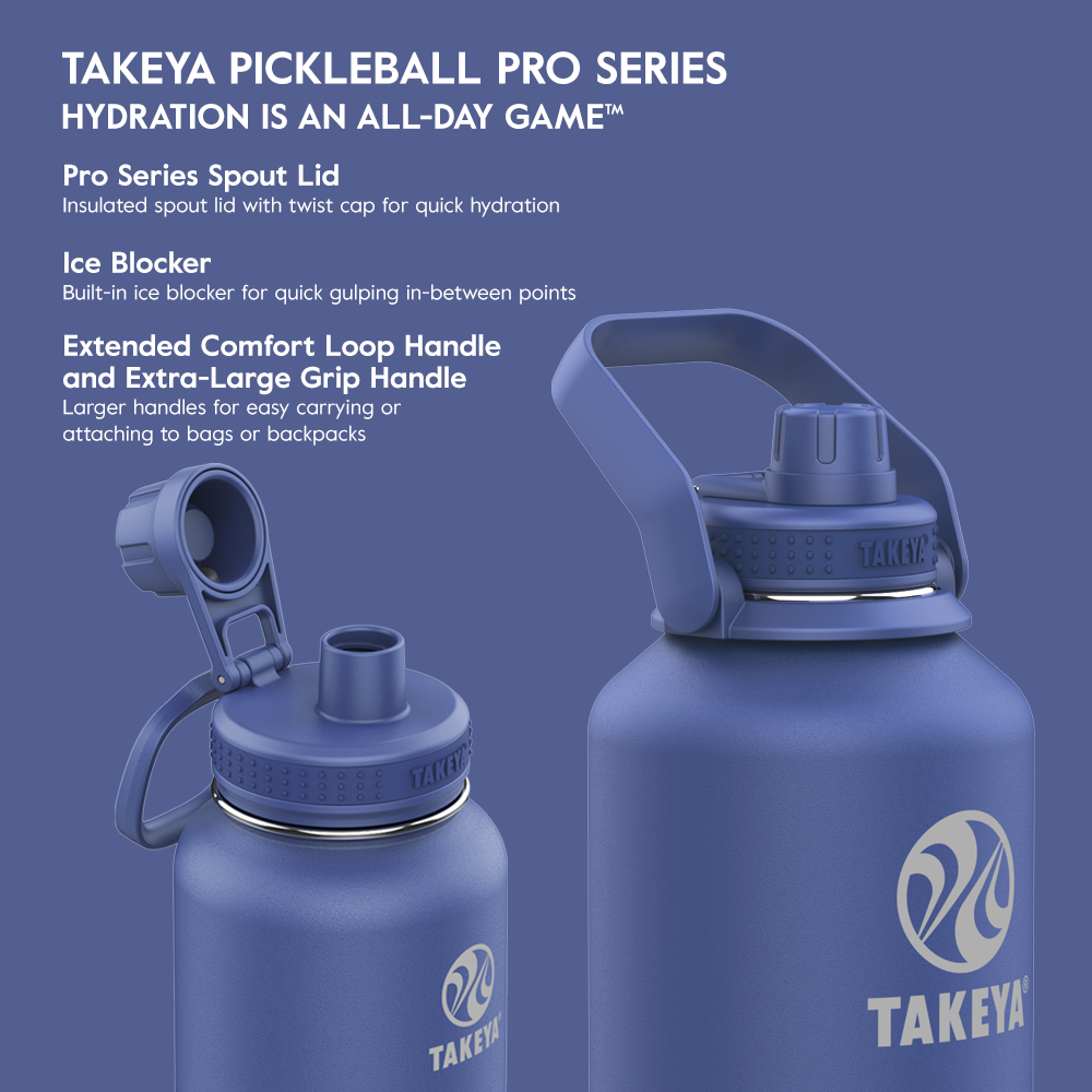 Takeya Newman Pickleball Series Insulated 64 oz. Water Bottle with Sport Spout Lid, Rally Blue