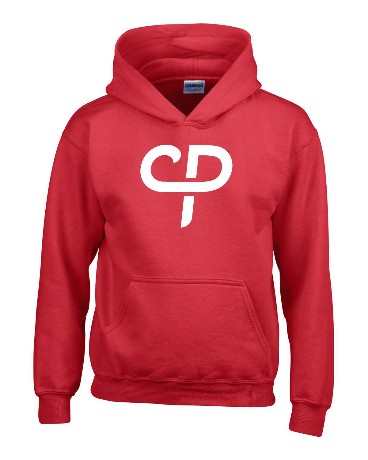 Red youth child's pickleball hoodie hooded sweater with white CP Parenteau logo on front